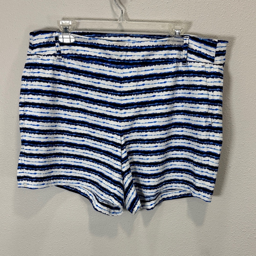 SPANX Navy and White Striped High-Waist  swim Shorts‎